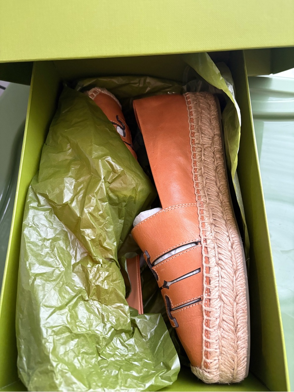 Tory Burch Ines Multi Strap Platform Espadrille Camello Vachetta Leather 9 Box - Picture 4 of 7